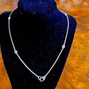 Judith Ripka 18inch sterling silver station necklace with CZ heart lobster clasp